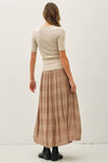 Plaid Printed Pleated Midi Skirt | Mocha
