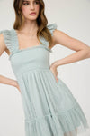 Garden Party Polka Dot Chiffon Tiered Mini Dress | Sage