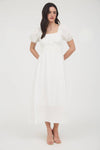 Solid Smocked Waist Balloon Sleeve Midi Dress | Off-White