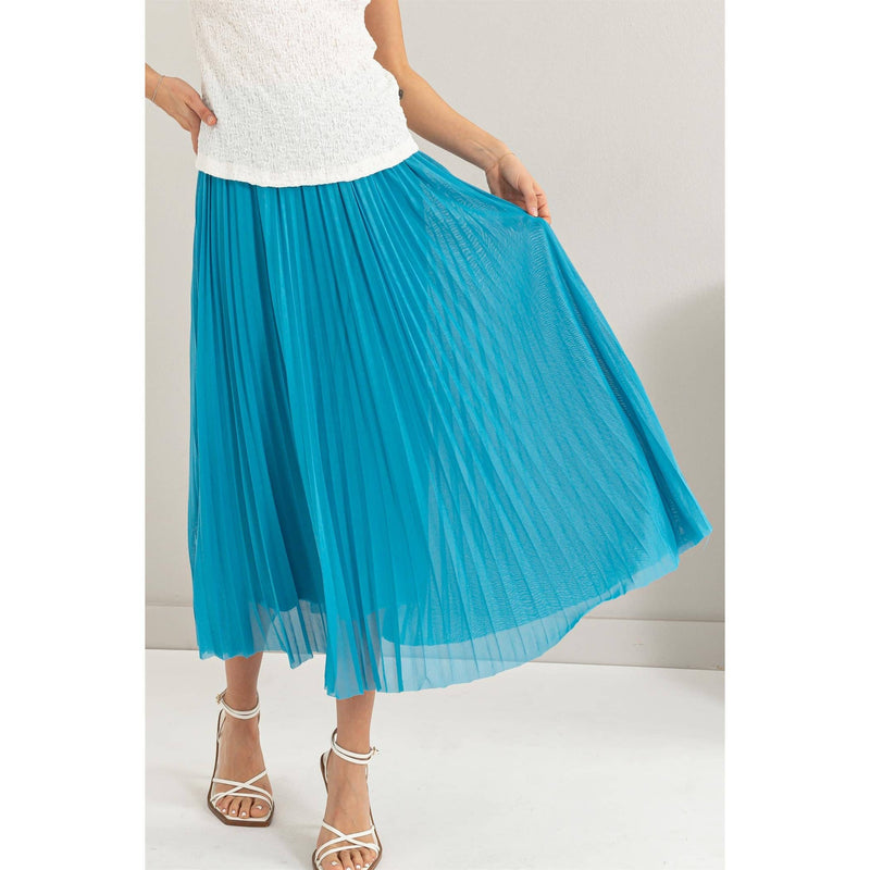 Pleated High-Waist Mesh Skirt | Turquoise