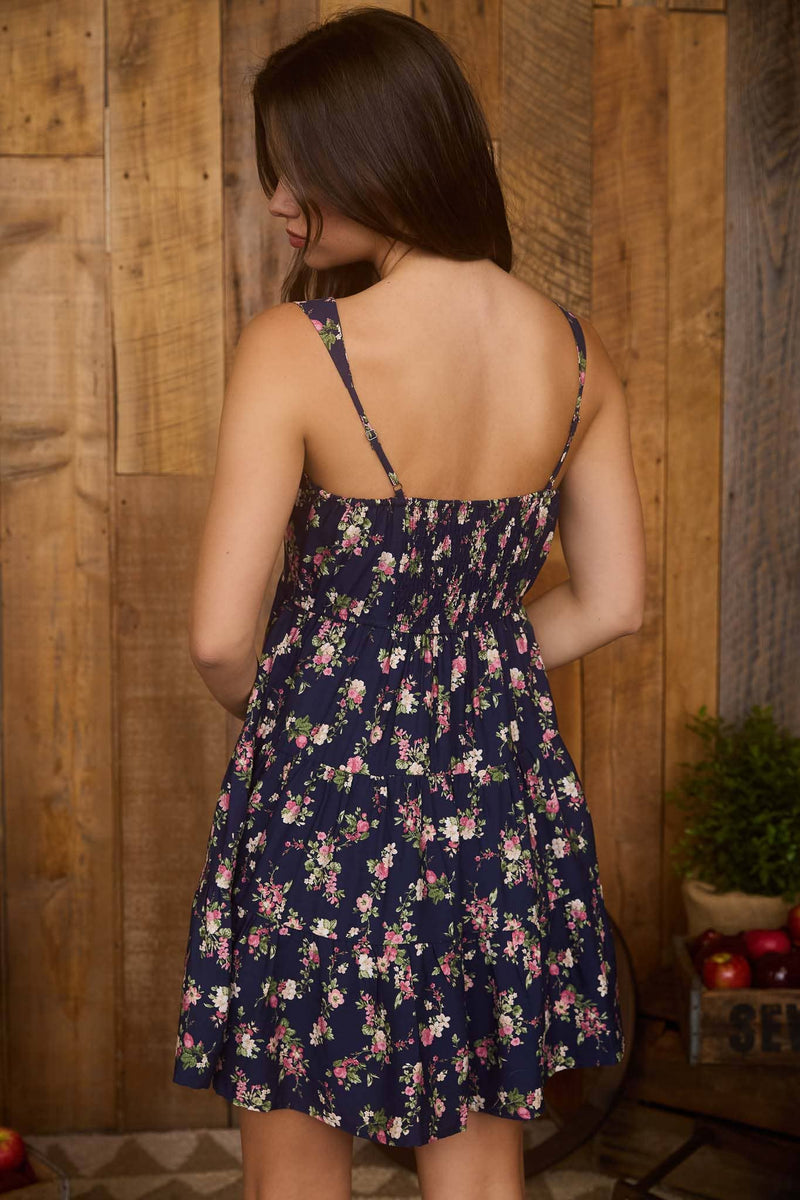 Floral Sleeveless Tiered Mini Dress | Navy
