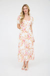 Floral Print Puff Sleeve Midi | Pink