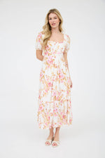 Floral Print Puff Sleeve Midi | Pink