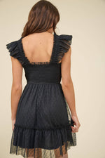 Garden Party Polka Dot Chiffon Tiered Mini Dress | Black