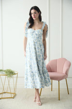 Floral Tie Strap Ruched Detail Maxi Dress | Blue