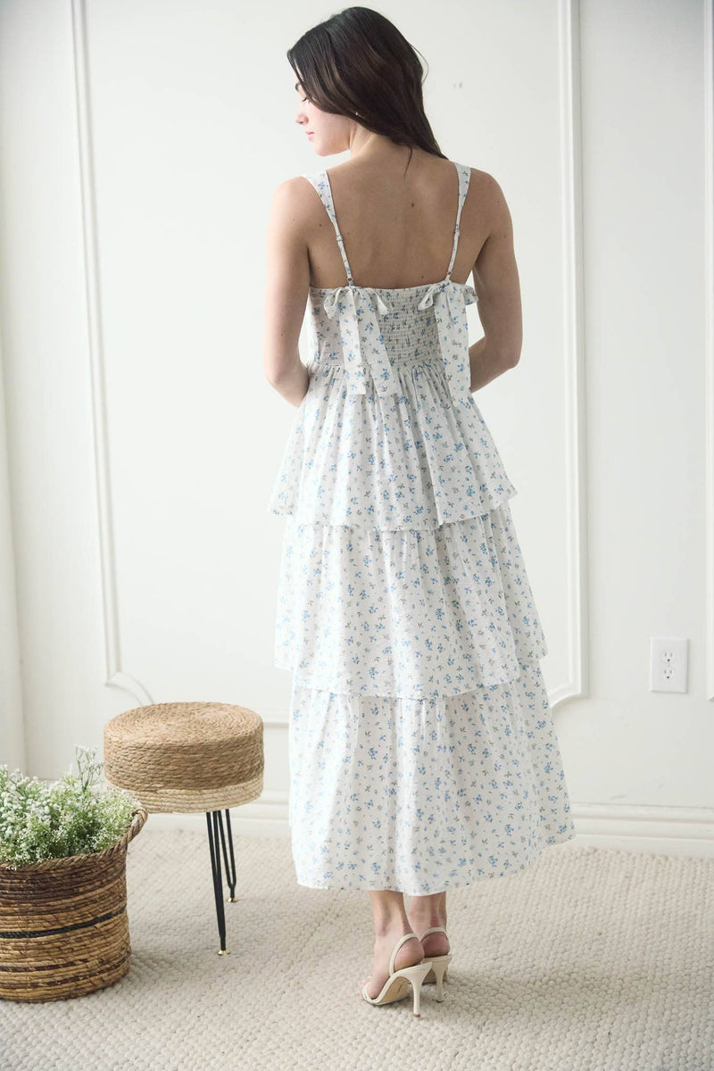 Corset Ruffle Tiered Midi Dress | Blue