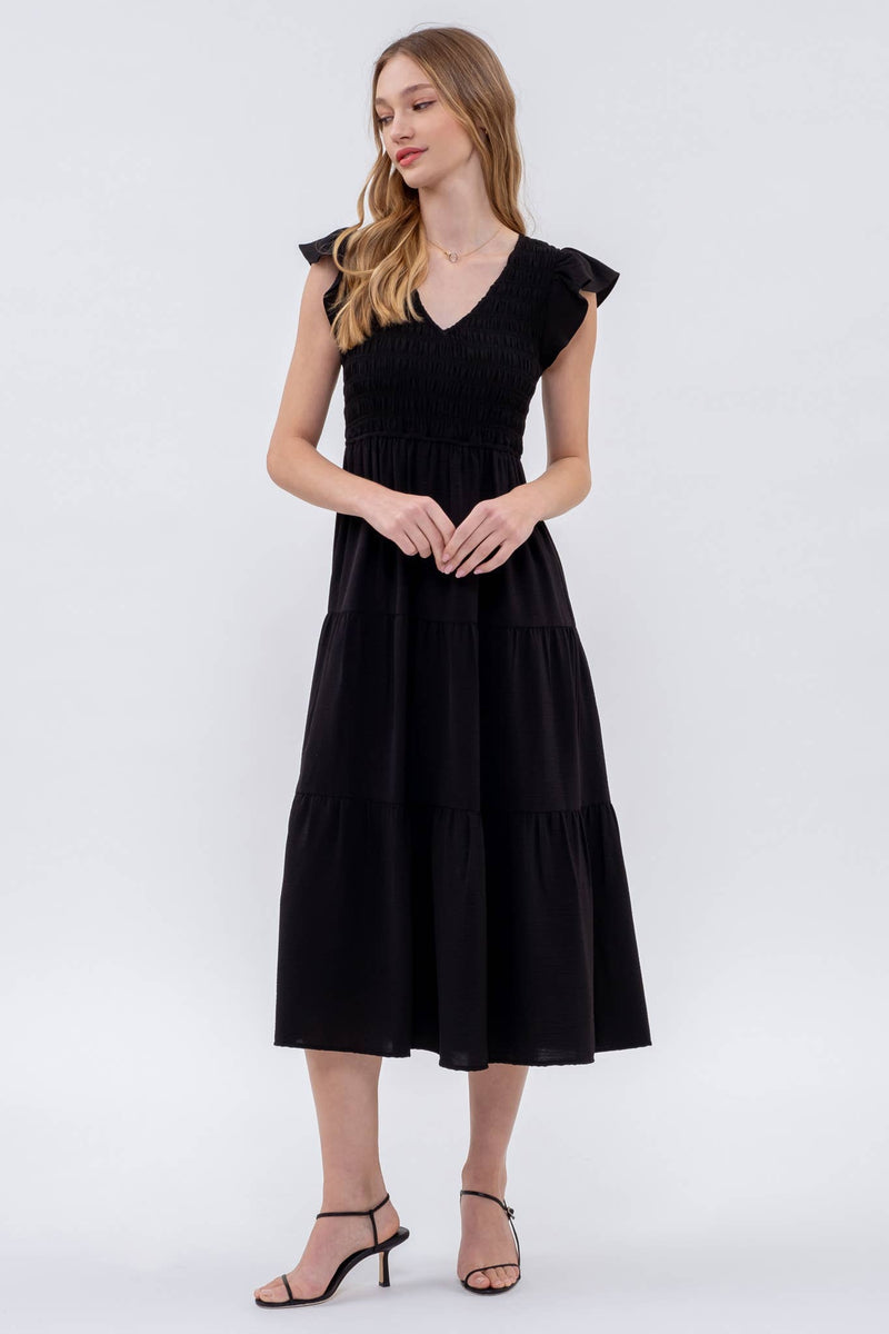 Flutter Sleeve Maxi Dress | Black