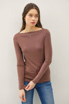 Wide Neck Knit Top | Brown