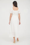 Solid Smocked Waist Balloon Sleeve Midi Dress | Off-White