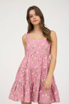 Floral Sleeveless Tiered Mini Dress | Dusty Fuchsia