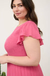 Curvy Smocked Tiered Midi Dress | Dusty Fuchsia