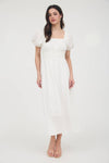 Solid Smocked Waist Balloon Sleeve Midi Dress | Off-White