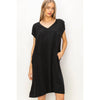 V-Neck Oversized Linen Midi Dress | Black