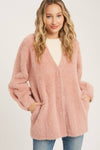 Fuzzy Knit Balloon Sleeve Jacket | Dusty Pink