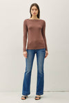 Wide Neck Knit Top | Brown