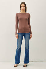 Wide Neck Knit Top | Brown