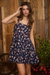 Floral Sleeveless Tiered Mini Dress | Navy