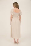 Smocked Front Tie Button Down Midi Dress | Khaki