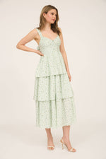 Corset Ruffle Tiered Midi Dress | Sage