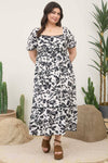 Curvy Scallop Trim Puff Sleeve Midi Dress | Black