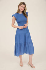 Smocked Tiered Midi Dress | Dusty Blue