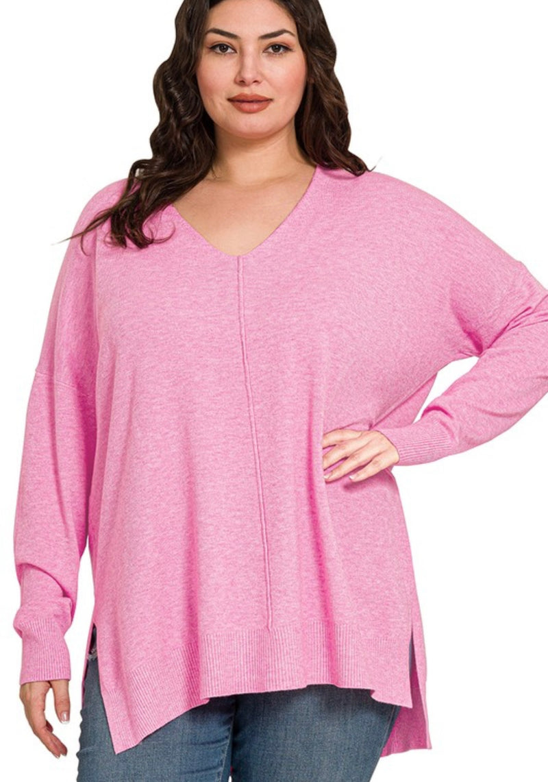 Curvy Knit Front Seam Sweater | Light Pink