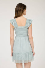 Garden Party Polka Dot Chiffon Tiered Mini Dress | Sage