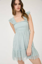 Garden Party Polka Dot Chiffon Tiered Mini Dress | Sage