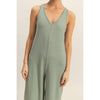 V-Neck Sleeveless Wide Leg Jumpsuit | Light Sage