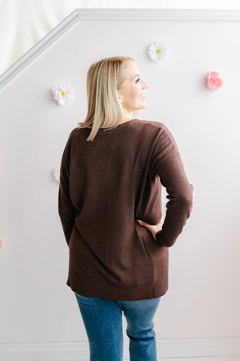 Knit Front Seam Sweater | Brown