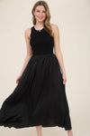 Knit Mix Media Sleeveless Midi Dress | Black