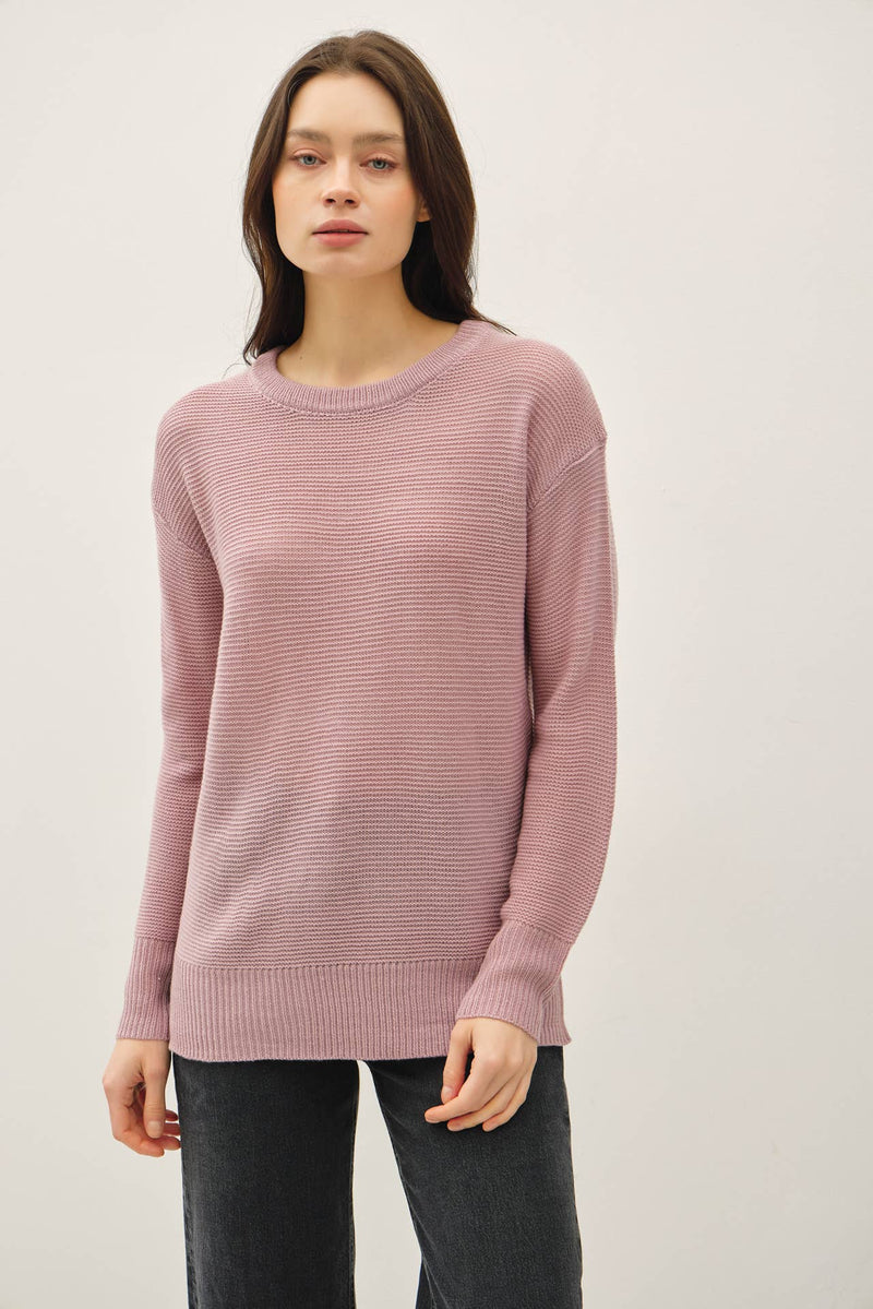 Basic Round Neck Boyfriend Fit Sweater | Lilac