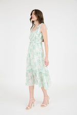 Floral Smocked Sweetheart Ruffle Trim Midi Dres | Mint