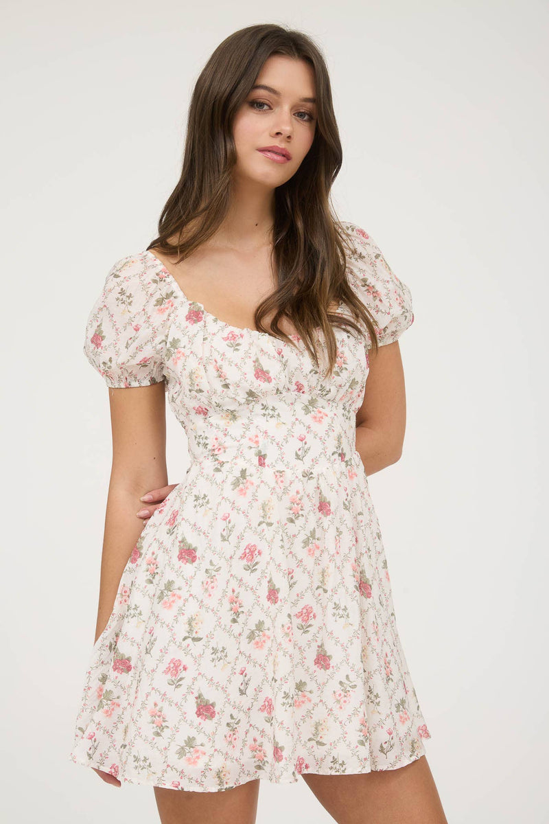 Floral Corset Detail Back Mini Dress | White