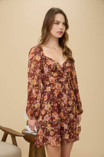 Floral Sweetheart Long Sleeve Mini Dress | Burgundy