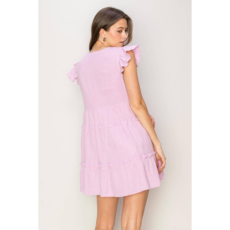 Double Gauze Tiered Mini Dress | Lavender