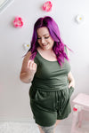 Curvy Sleeveless Classic Romper | Army Green