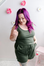 Curvy Sleeveless Classic Romper | Army Green