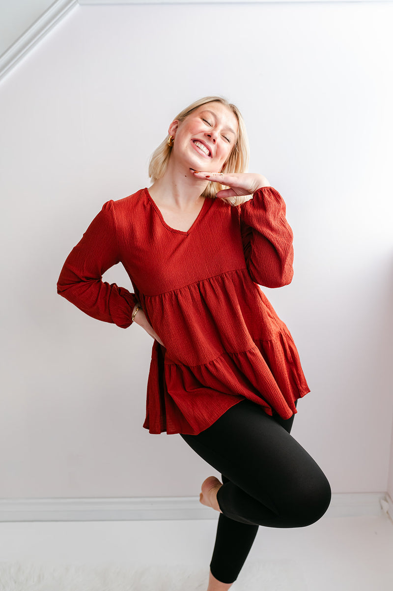 Long Sleeve Tiered Top | Cinnamon