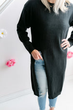 High Slit Longline Pullover | Black