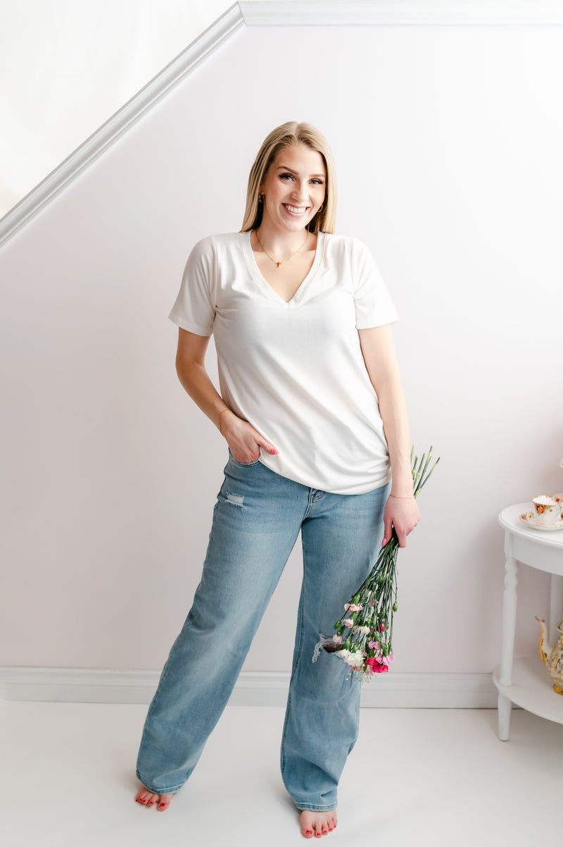 The Tara High Rise Slim Wide Leg Jeans