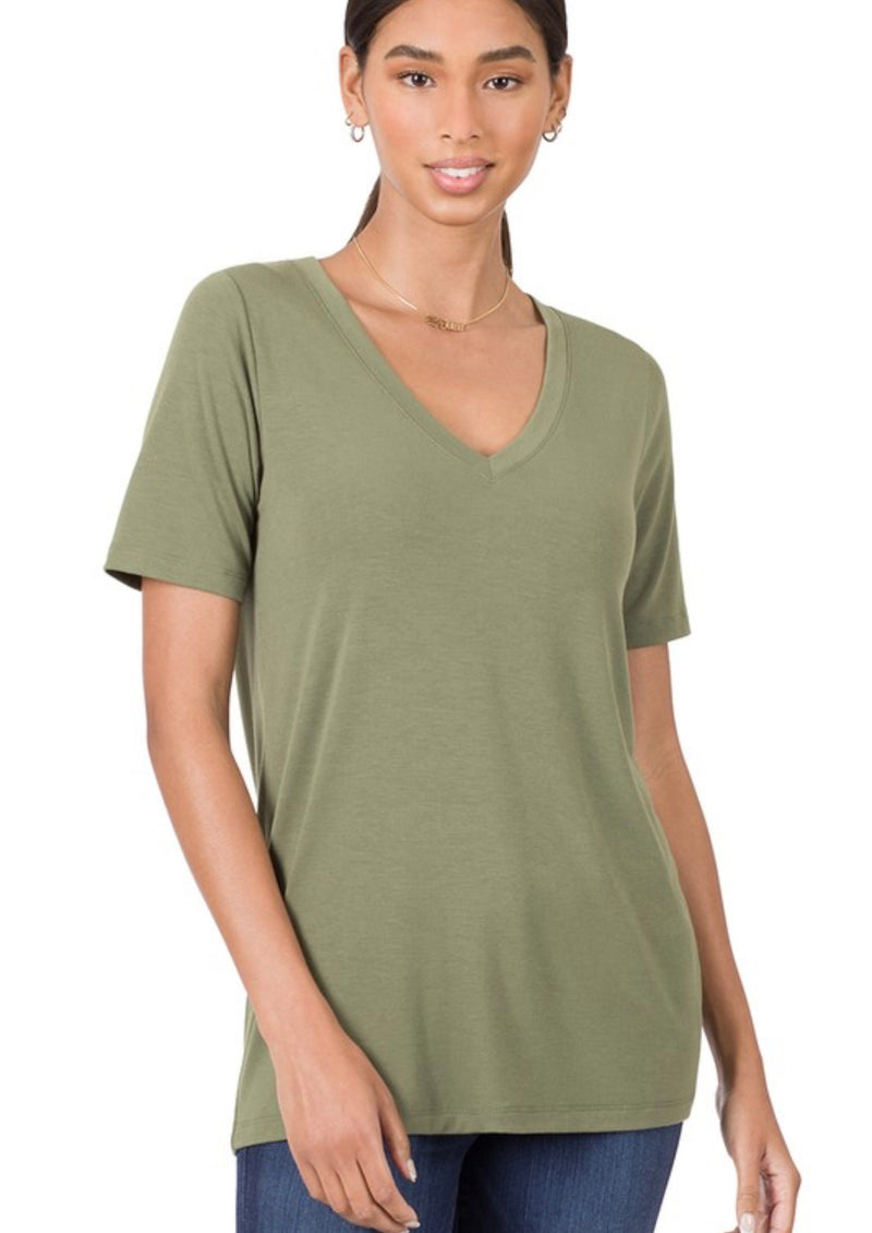 The Layering V-Neck Tee Shirt | Lt Olive