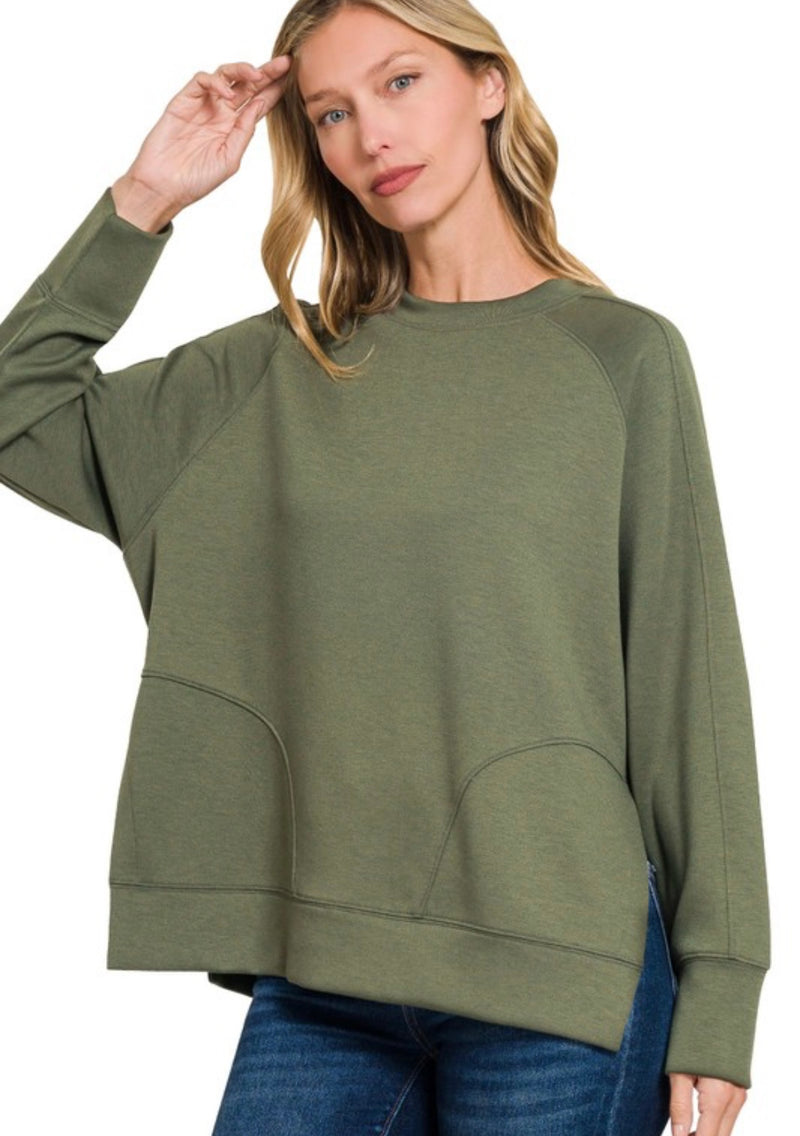 Lounge Sweatshirt With Side Slits | Dk Olive