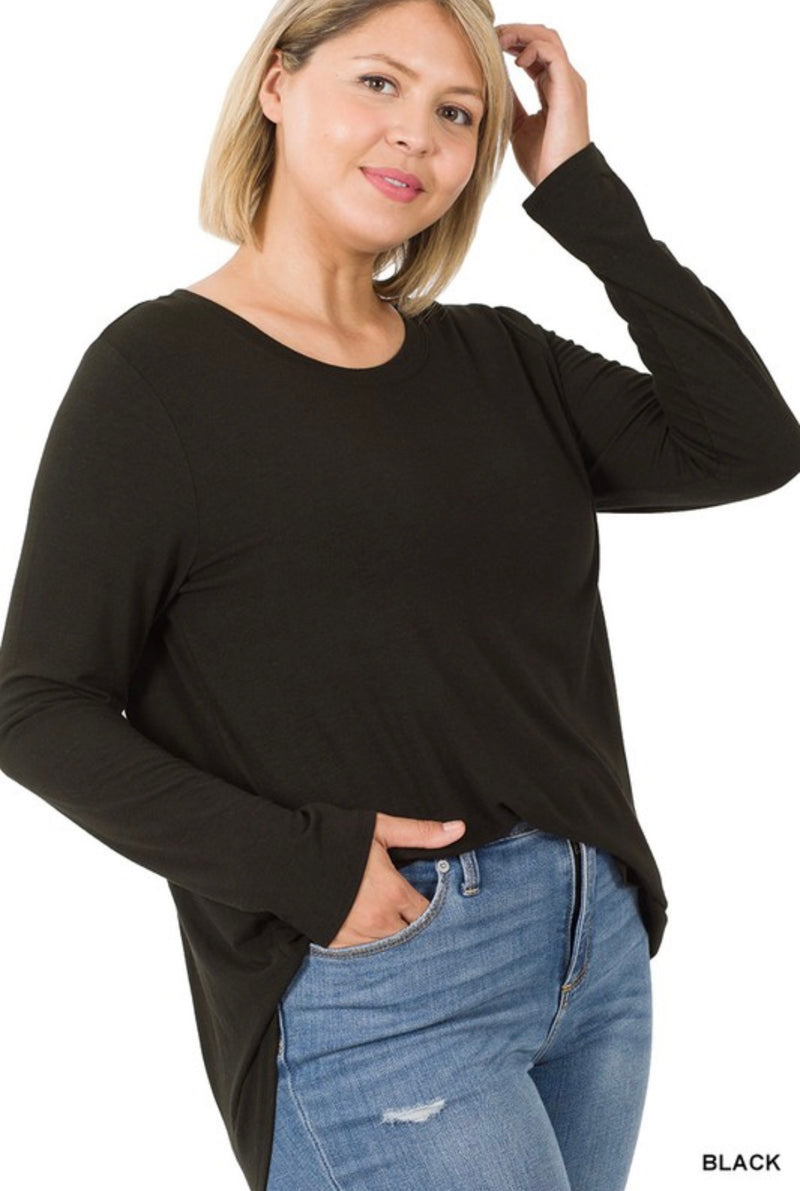 The Curvy Alicia Long Sleeve Round Neck Top | Black