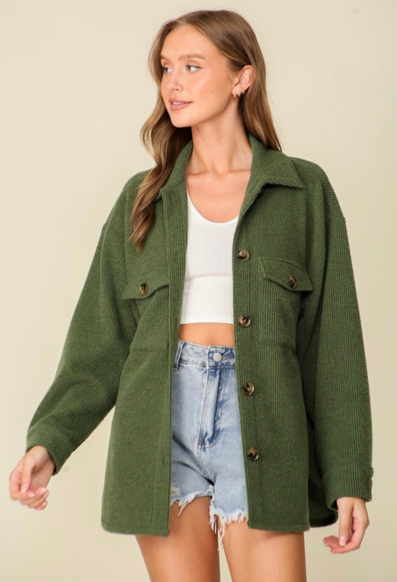 The Curvy Short Waffle Shacket | Hunter Green