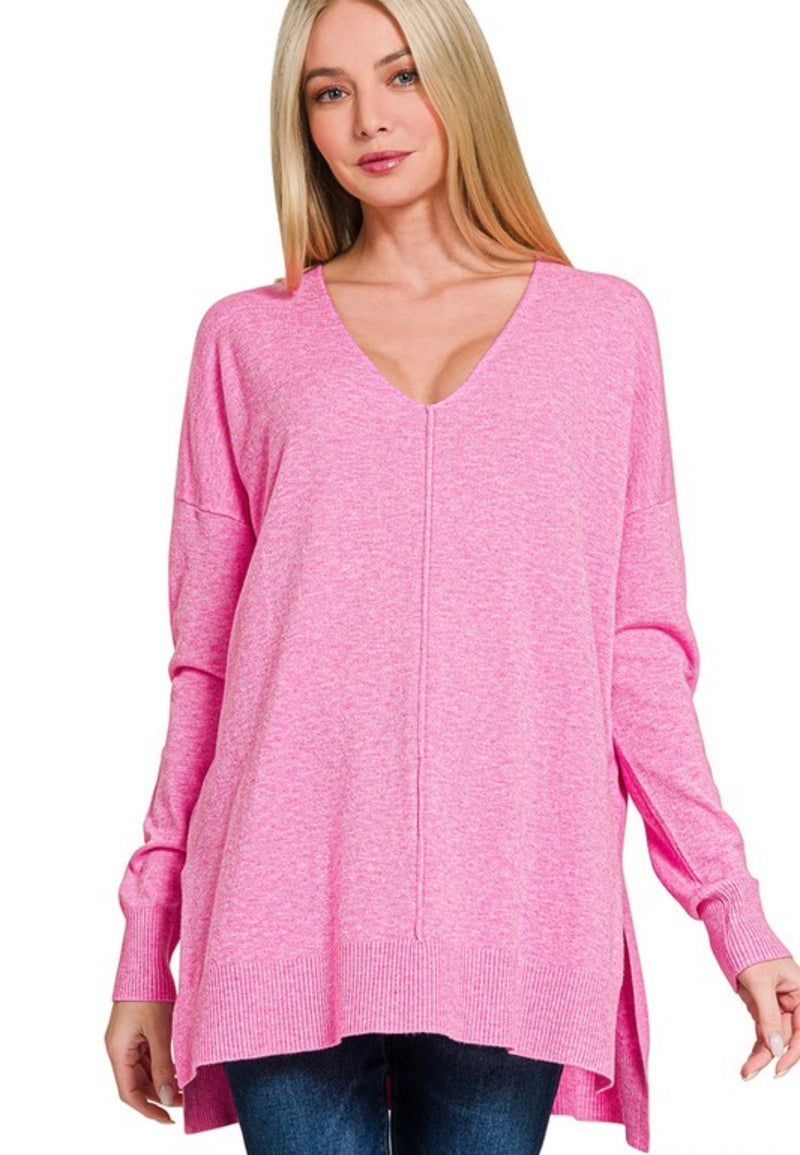 Knit Front Seam Sweater | Light Pink