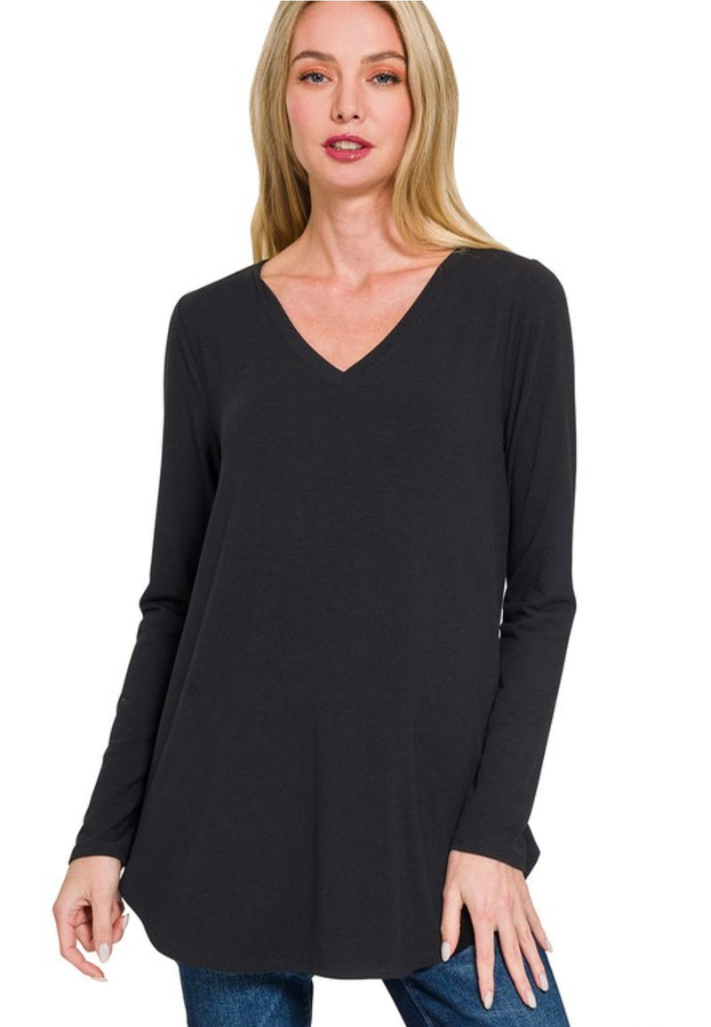 The Kennedy Long Sleeve V-Neck Top | Black