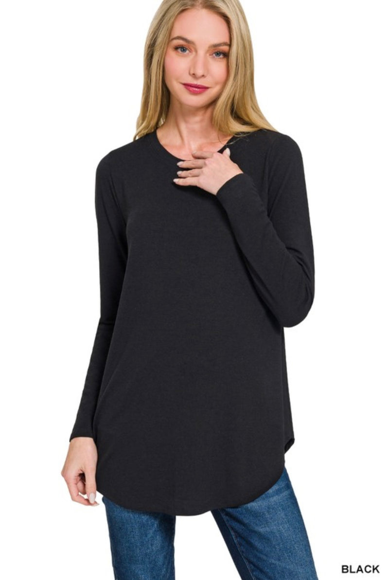 The Alicia Long Sleeve Round Neck Top | Black