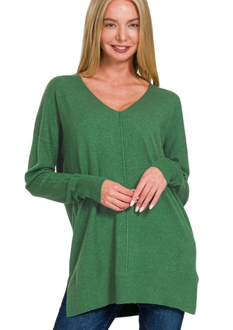 Knit Front Seam Sweater | Dark Green