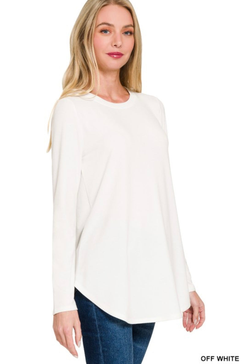 The Alicia Long Sleeve Round Neck Top | White